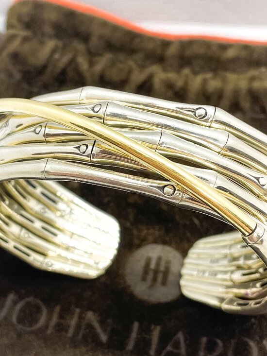 John Hardy Jewelry - John Hardy Bamboo Sterling Silver & 18k Yellow Gold Medium Flex Cuff Bracelet